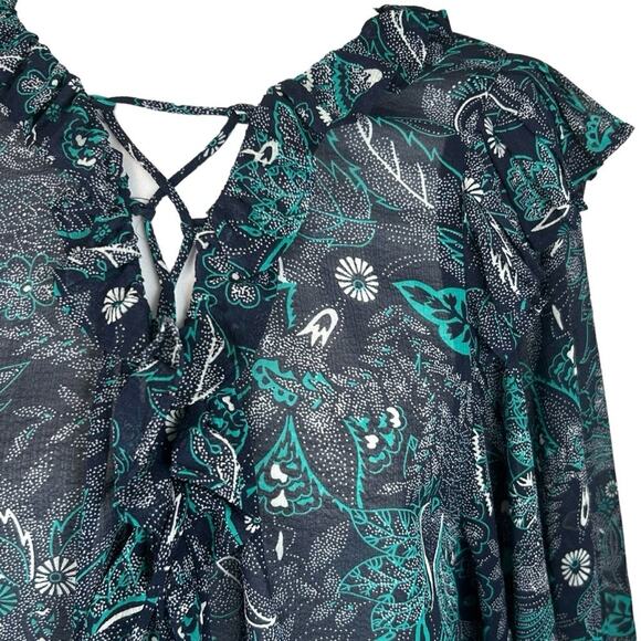 🆕 Anthropologie Haida Pleasant Top Navy Teal Ruffled NWT Size S Romantic Boho - Picture 6 of 11